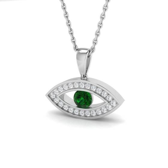 0.25ct VS/E-F Round Emerald Gemstone and Diamond Designer Pendant