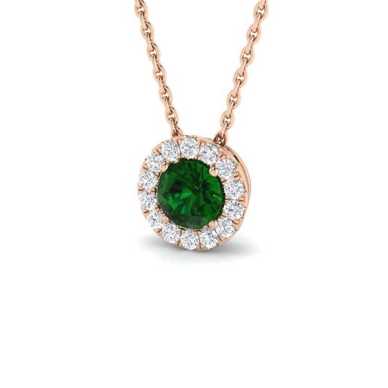 0.60ct VS/E-F Round Emerald Gemstone and Diamond Halo Pendant