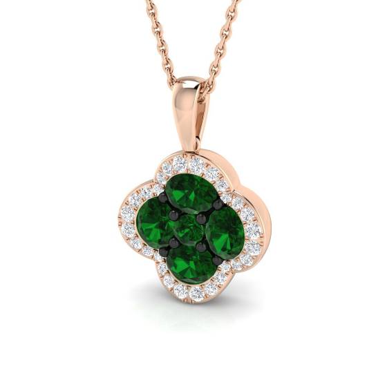 1.30ct VS/E-F Round Emerald Gemstone and Diamond Halo Pendant