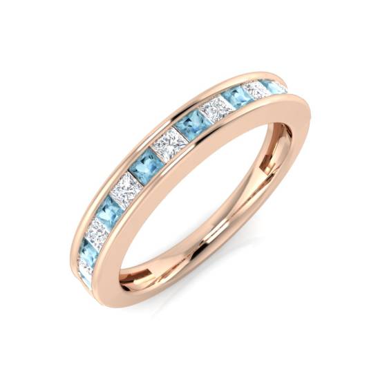Princess Aquamarine and Diamond Half Set Eternity Ring