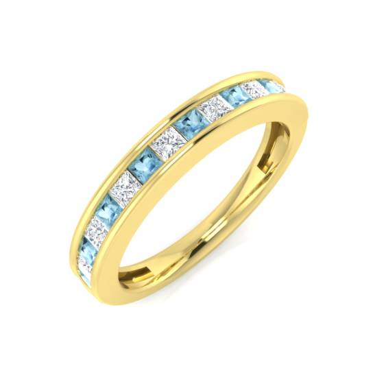 Princess Aquamarine and Diamond Half Set Eternity Ring