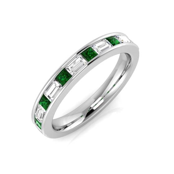 0.55ct VS/E-F Emerald and Diamond Half Eternity Gemstone Ring