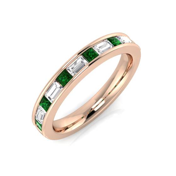 0.55ct VS/E-F Emerald and Diamond Half Eternity Gemstone Ring