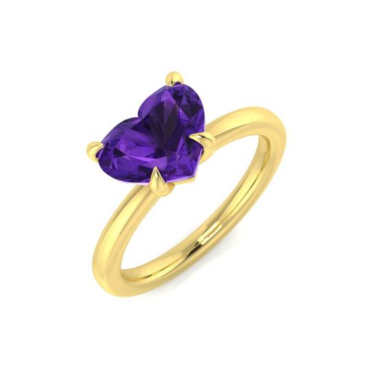 Heart Shaped Amethyst Solitaire Ring