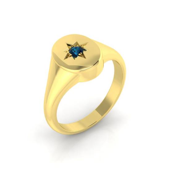 Blue Topaz Round Gemstone Bezel Set Signet Ring