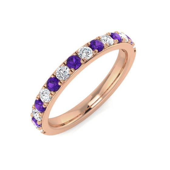 0.55ct Round Amethyst and Round diamond Half Eternity Ring
