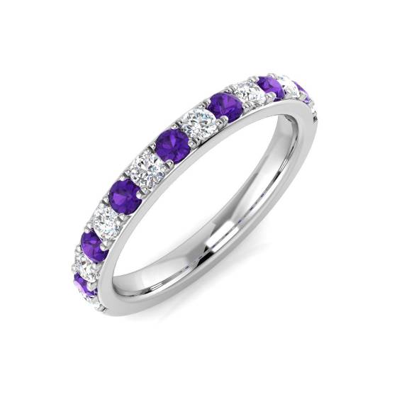 0.55ct Round Amethyst and Round diamond Half Eternity Ring