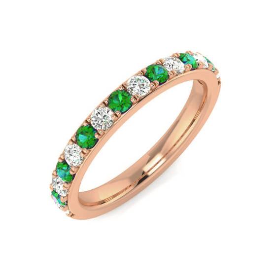 0.60ct VS/E-F Emerald and Diamond Half Eternity Gemstone Ring