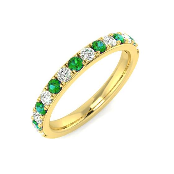 0.60ct VS/E-F Emerald and Diamond Half Eternity Gemstone Ring