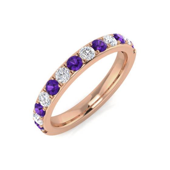 0.65ct Round Amethyst and Round diamond Half Eternity Ring
