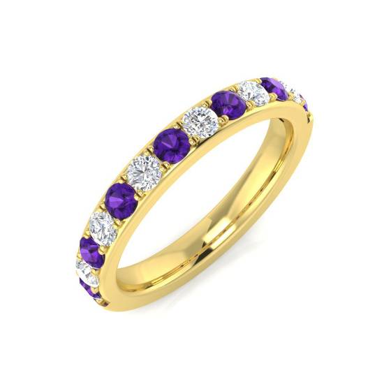0.65ct Round Amethyst and Round diamond Half Eternity Ring