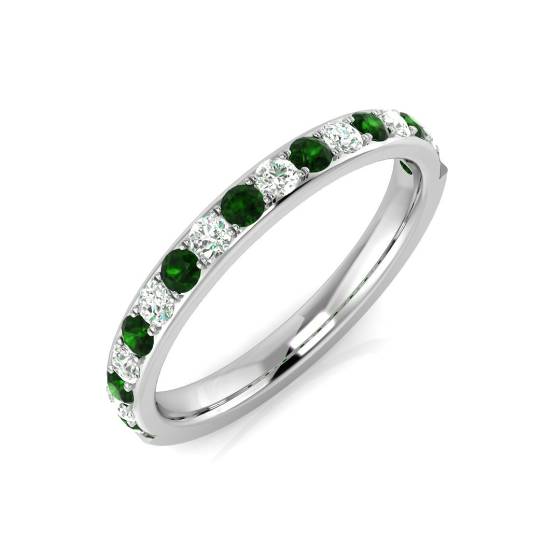0.45ct VS/E-F Emerald and Diamond Half Eternity Gemstone Ring