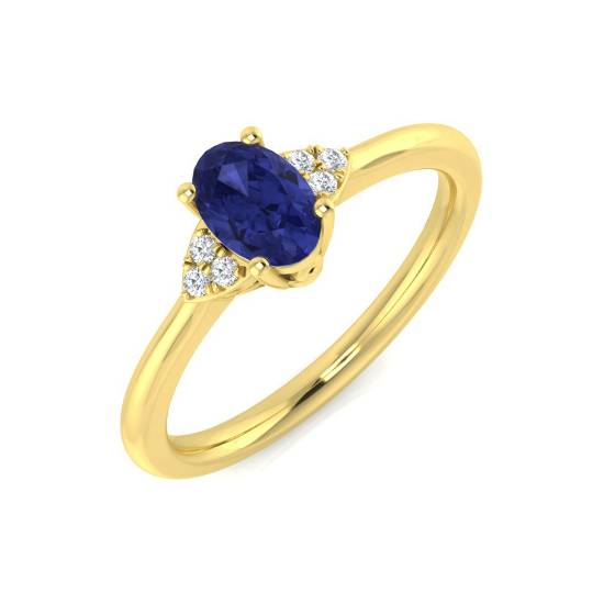 0.55ct VS/E-F Oval Tanzanite and Round Diamond Trilogy Ring
