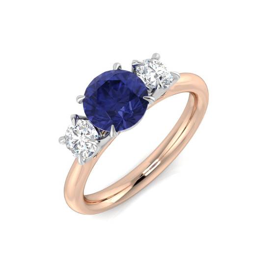 1.85ct VS/E-F Round Tanzanite and Round diamond Trilogy Ring
