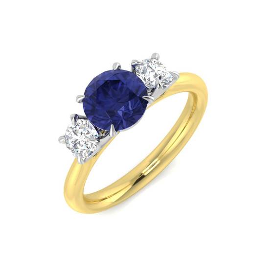 1.85ct VS/E-F Round Tanzanite and Round diamond Trilogy Ring