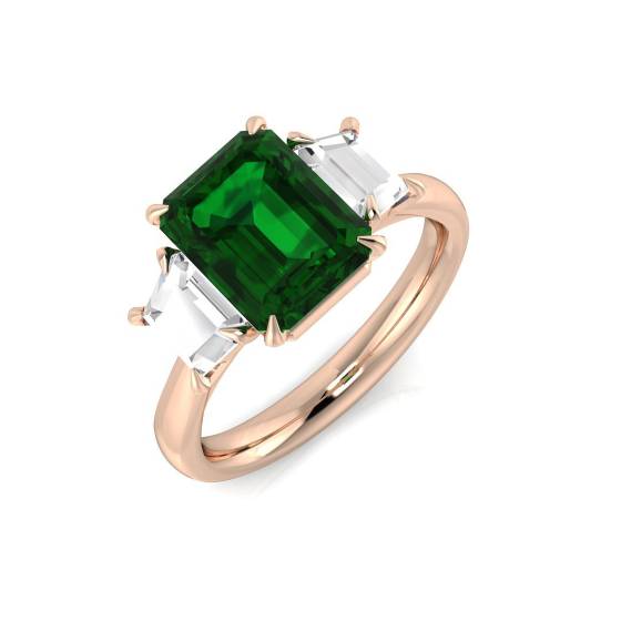 3.70ct VS/E-F Trilogy Emerald and Diamond Gemstone Ring
