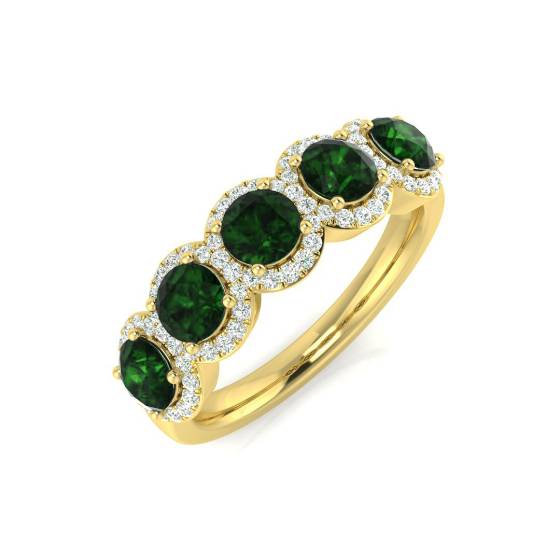 1.35ct VS/E-F Emerald and Diamond 5 Stone Halo Gemstone Ring