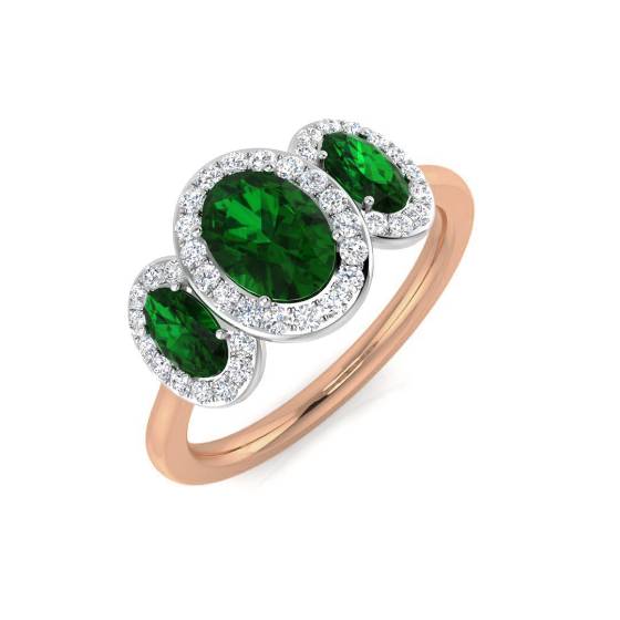 1.45ct VS/E-F Emerald and Diamond Trilogy Halo Gemstone Ring