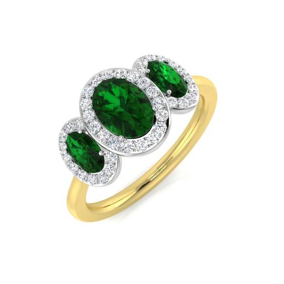 1.45ct VS/E-F Emerald and Diamond Trilogy Halo Gemstone Ring