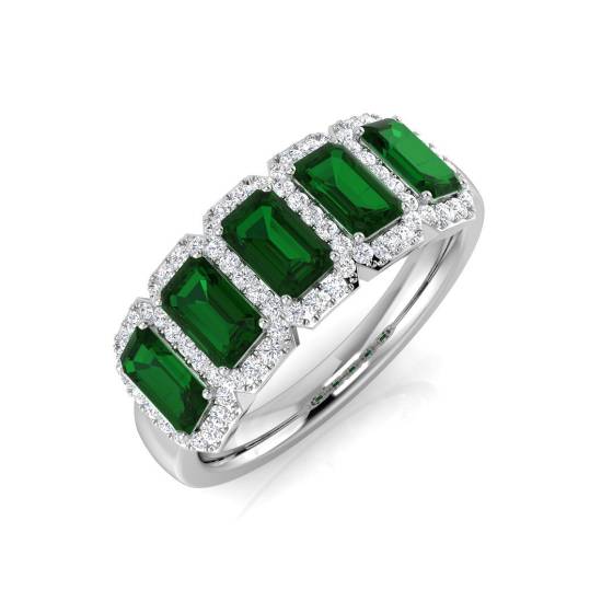 1.65ct VS/E-F Emerald and Diamond 5 Stone Halo Gemstone Ring