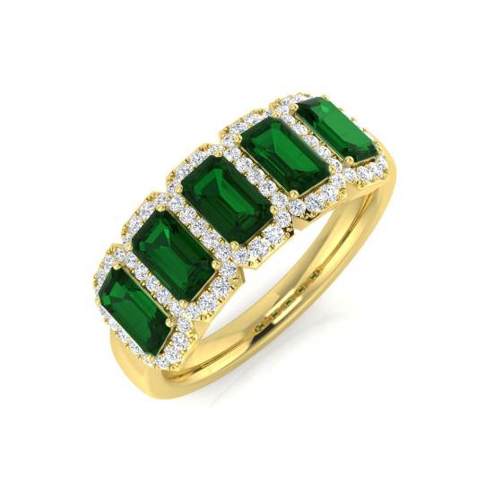 1.65ct VS/E-F Emerald and Diamond 5 Stone Halo Gemstone Ring