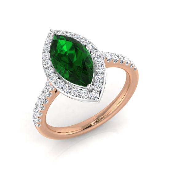 2.20ct VS/E-F Halo Shoulder Set Emerald and Diamond Gemstone Ring
