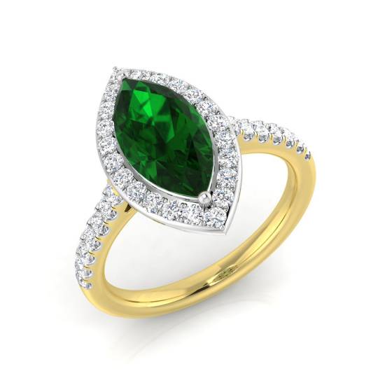 2.20ct VS/E-F Halo Shoulder Set Emerald and Diamond Gemstone Ring
