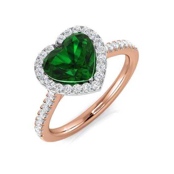 1.45ct VS/E-F Halo Shoulder Set Emerald and Diamond Gemstone Ring