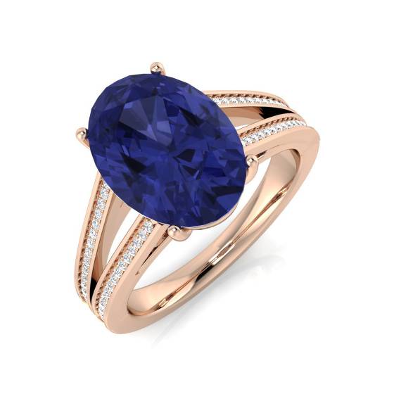 4.00ct VS/E-F Oval Tanzanite and Round diamond Split Shoulder Ring
