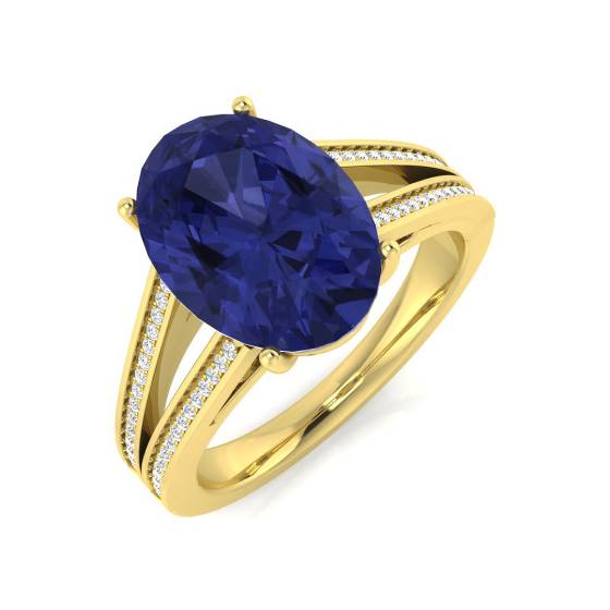 4.00ct VS/E-F Oval Tanzanite and Round diamond Split Shoulder Ring