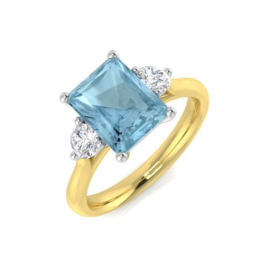 Emerald Aquamarine and Round Diamond Trilogy Ring