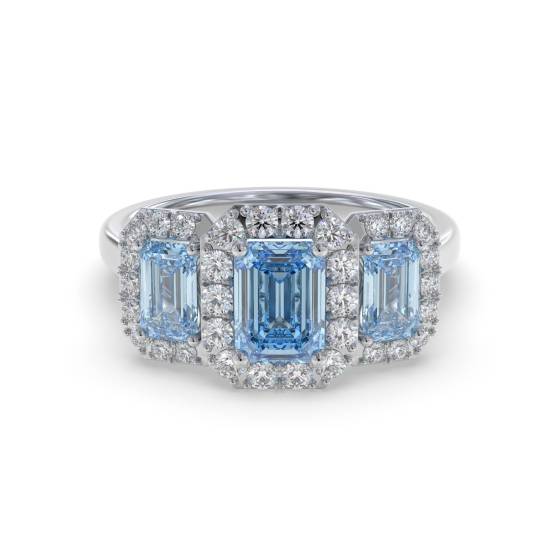 Emerald Aquamarine and Round Diamond Trilogy Ring