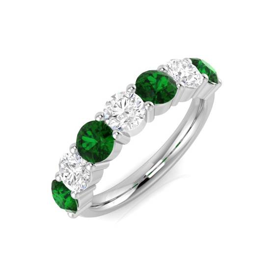 2.00ct VS/E-F Emerald and Diamond Half Eternity Gemstone Ring