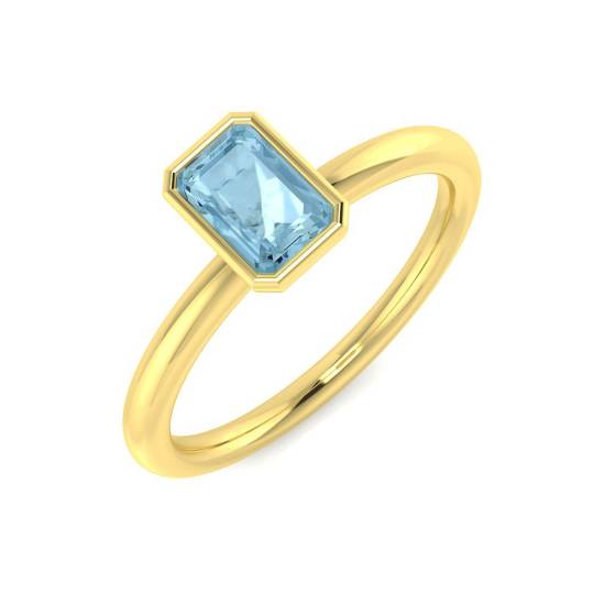 Emerald Aquamarine Bezel Set Solitaire Ring