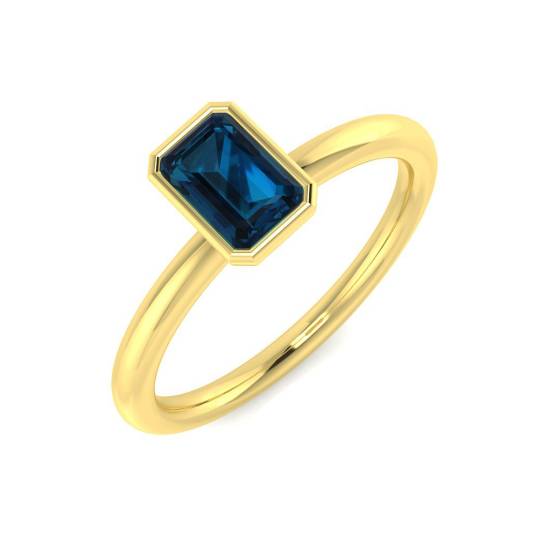 Blue Topaz Emerald Gemstone Bezel Set Solitaire Ring