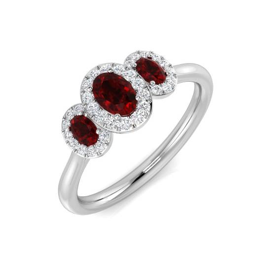 Round Diamond and Oval Ruby Trilogy Ring