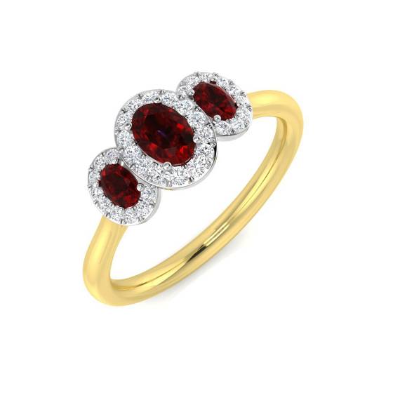 Round Diamond and Oval Ruby Trilogy Ring