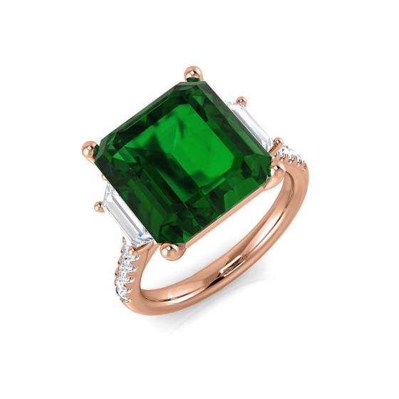 7.60ct VS/E-F Trilogy Emerald and Diamond Gemstone Ring