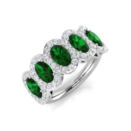 2.70ct VS/E-F Emerald and Diamond 5 Stone Halo Gemstone Ring