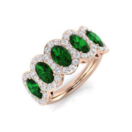 2.70ct VS/E-F Emerald and Diamond 5 Stone Halo Gemstone Ring