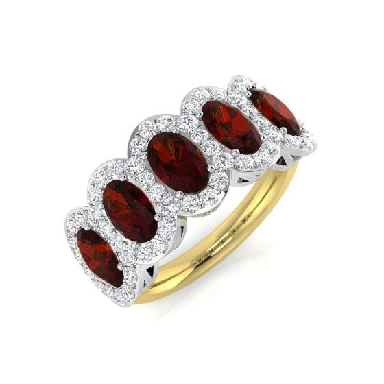 Oval Ruby and Round Diamond Halo 5 Stone Ring