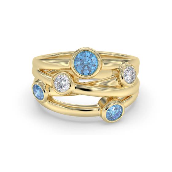 Blue Topaz Round and Diamond Bezel Set Bubble Ring