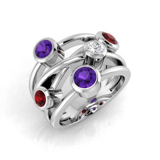 1.90ct VS/E-F Round Multi Colour Diamond Gemstone Bezel Set Ring