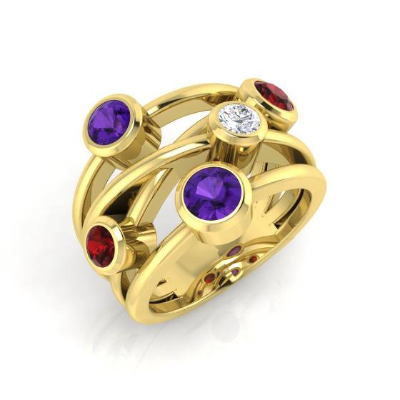 1.90ct VS/E-F Round Multi Colour Diamond Gemstone Bezel Set Ring