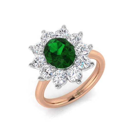 3.50ct VS/E-F Halo Shoulder Set Emerald and Diamond Gemstone Ring