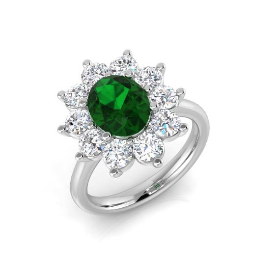 3.50ct VS/E-F Halo Shoulder Set Emerald and Diamond Gemstone Ring