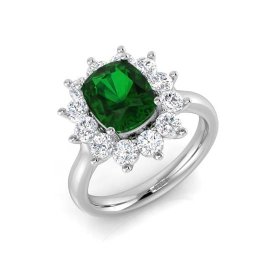 5.50ct VS/E-F Halo Set Emerald and Diamond Gemstone Ring