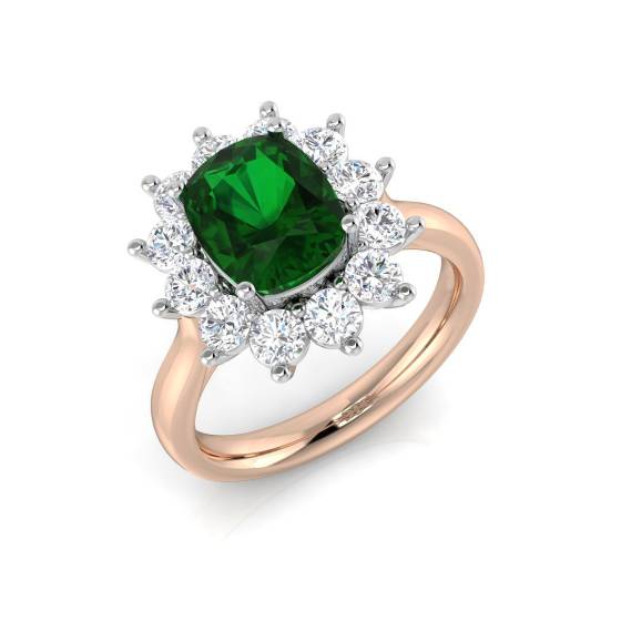 5.50ct VS/E-F Halo Set Emerald and Diamond Gemstone Ring