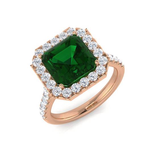 4.30ct VS/E-F Halo Shoulder Set Emerald and Diamond Gemstone Ring