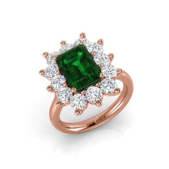 4.30ct VS/E-F Halo Set Emerald and Diamond Gemstone Ring